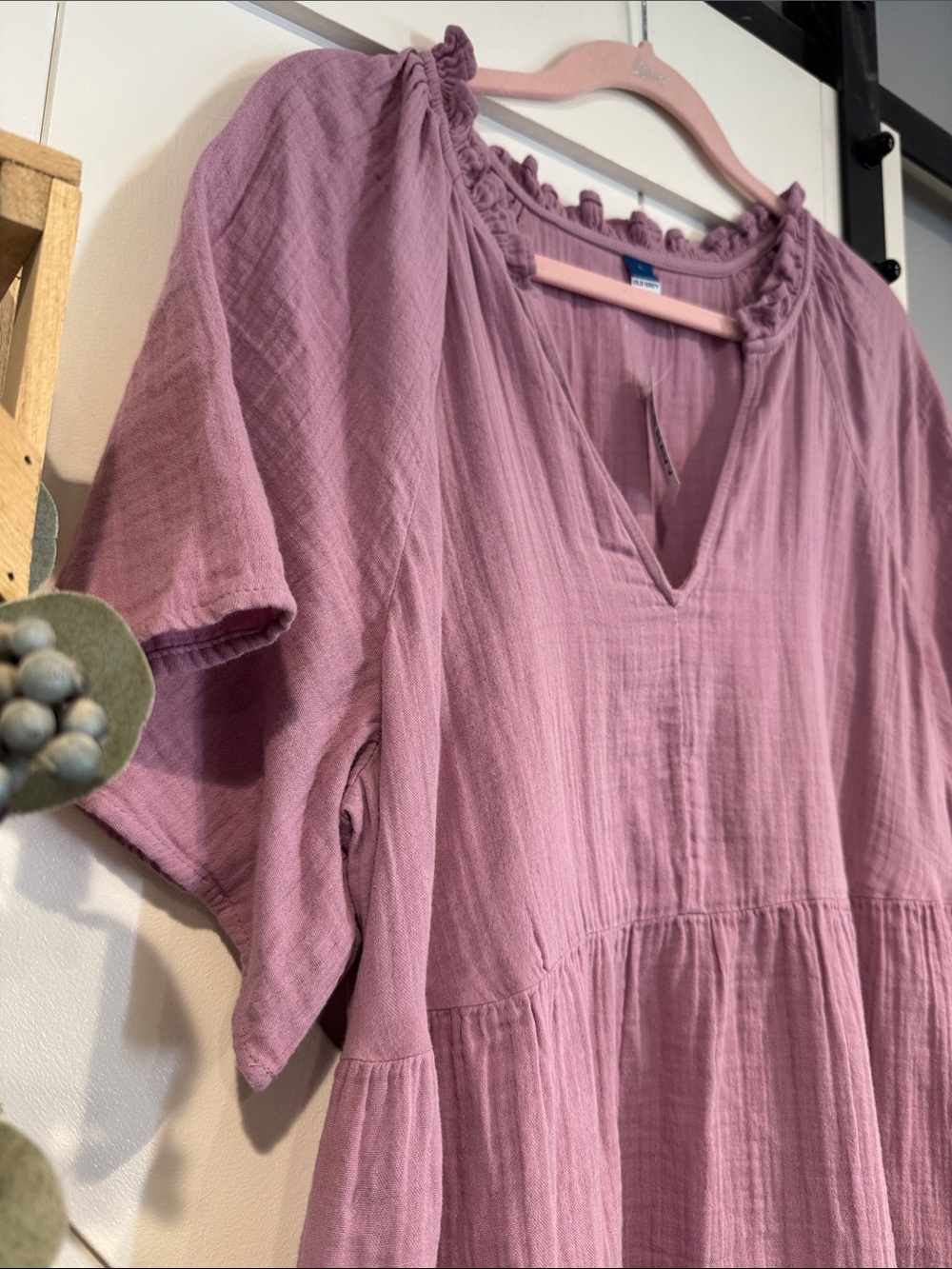 NWT Old Navy gauze Women's Mauve Cotton Gauze V-Neck Dress sz Large - Picture 3 of 4